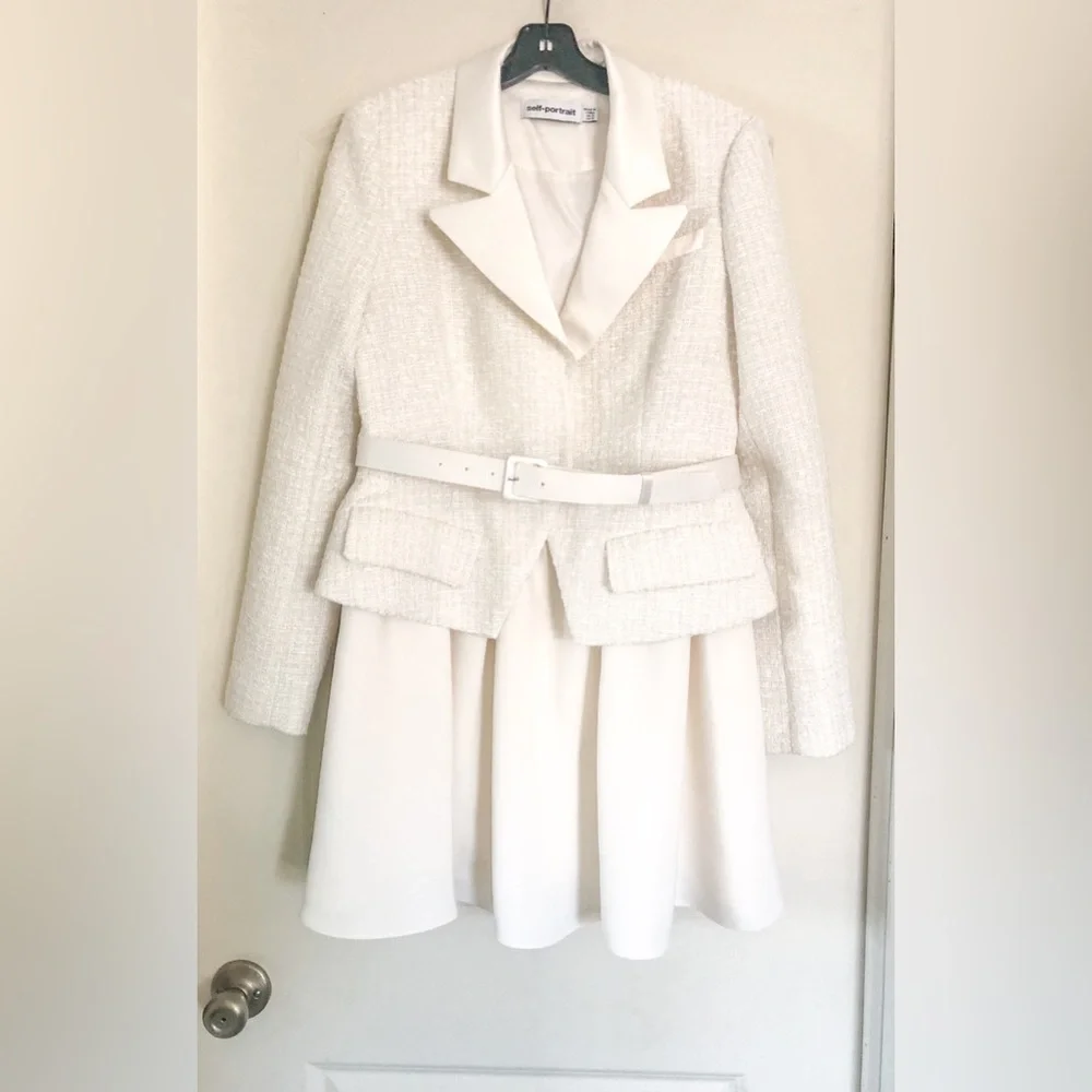 Self - Portrait Tailored Cream Color Boucle Mini Dress - Picture 7 of 16